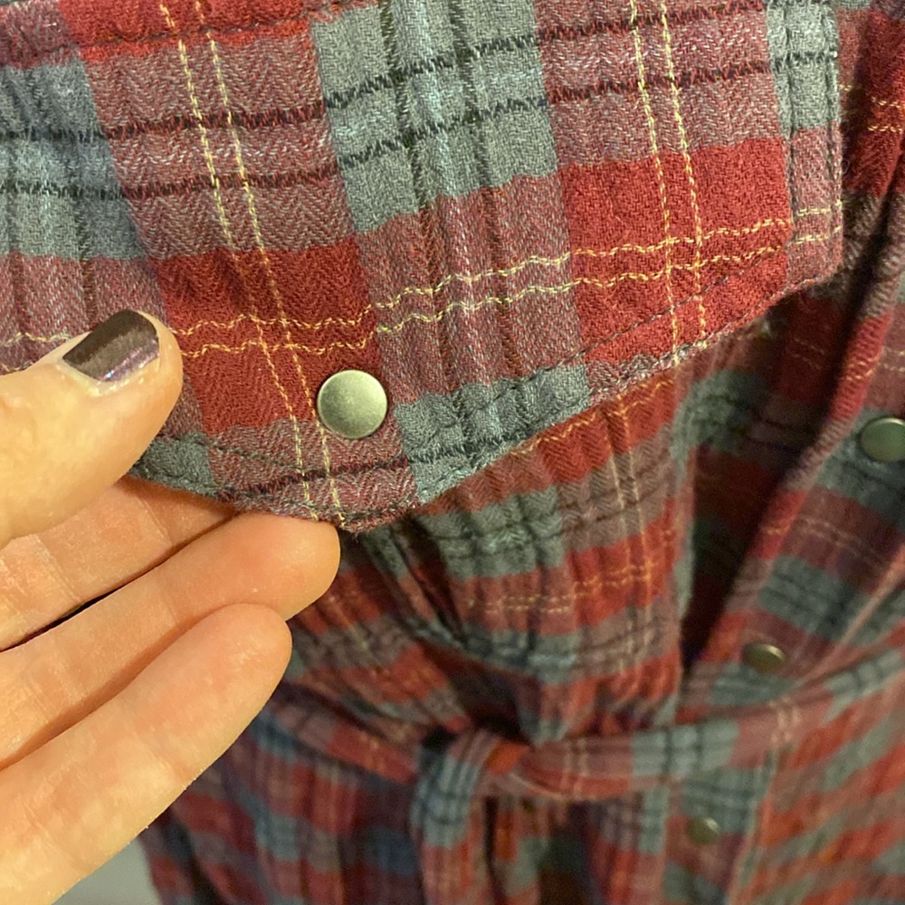 Kut From The Kloth red and gray plaid snap front shirt dress size L - Picture 7 of 12